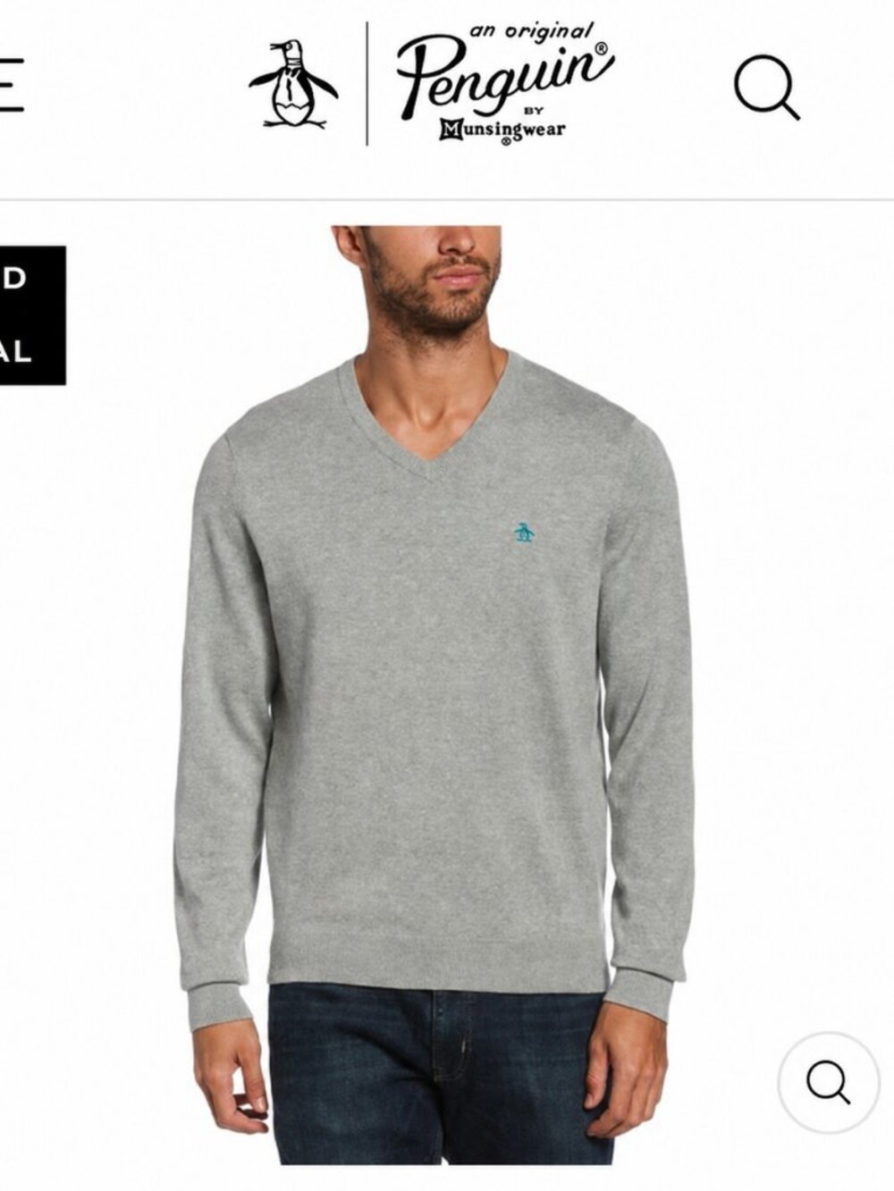 Original Penguin Gray Cotton Cashmere V-Neck Sweater Men’s L